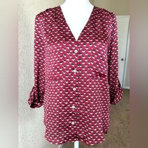 Alice Blue Burgundy Abstract Dot Print Button Front Blouse XSP